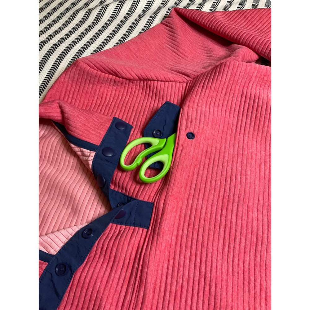 J‎ Crew Textured Snap Neck Pullover Fleece Coral Navy Blue Size L - Picture 2 of 5